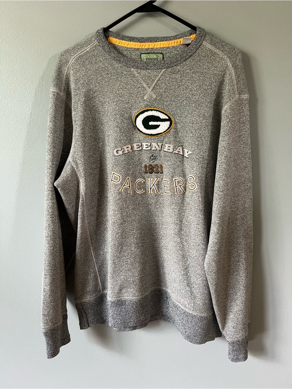 Tommy Bahama Heathered Gray Green Bay Packers Crewneck Sweater Large Gameday